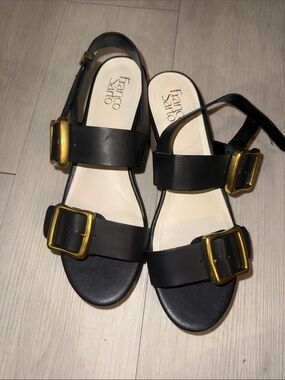 Franco Sarto Black Sandals with Gold Buckles
